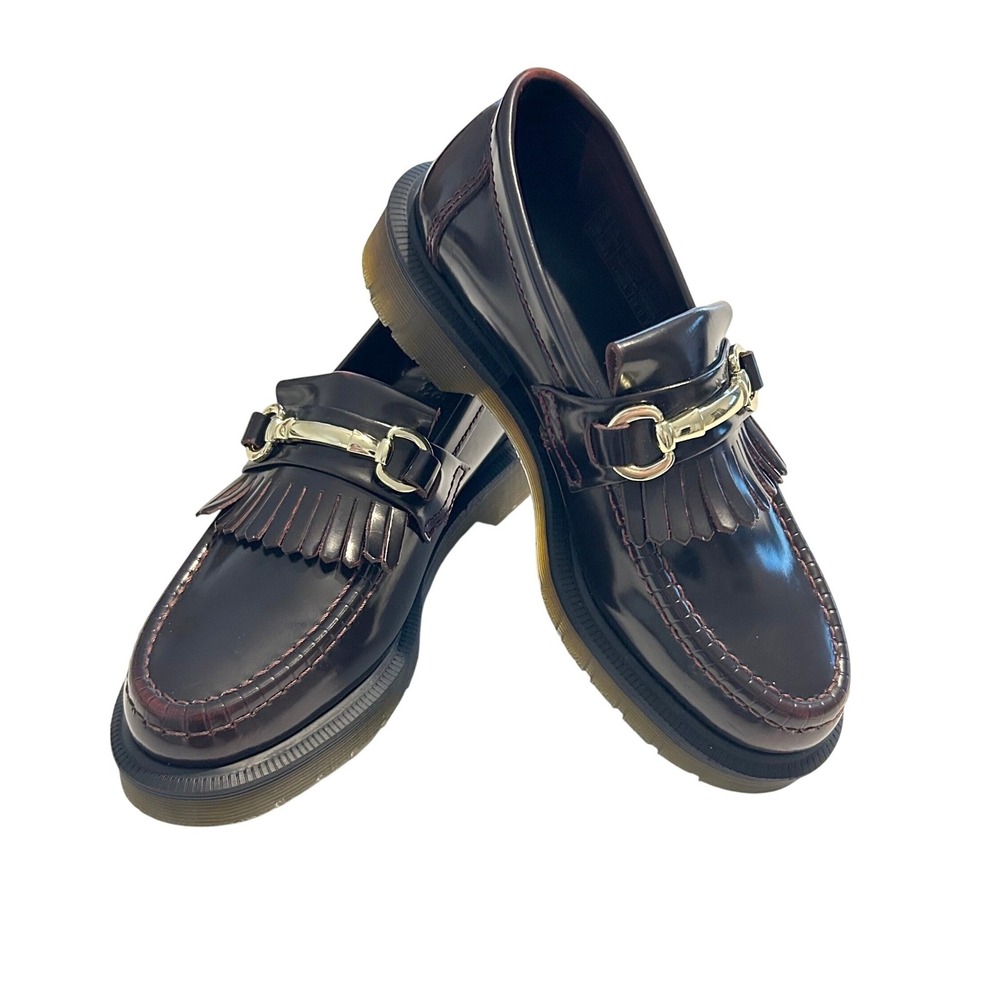 Dr Martens Adrian Snaffle Men 4 Women 5 Smooth Leather Kiltie Loafers Cherry Red